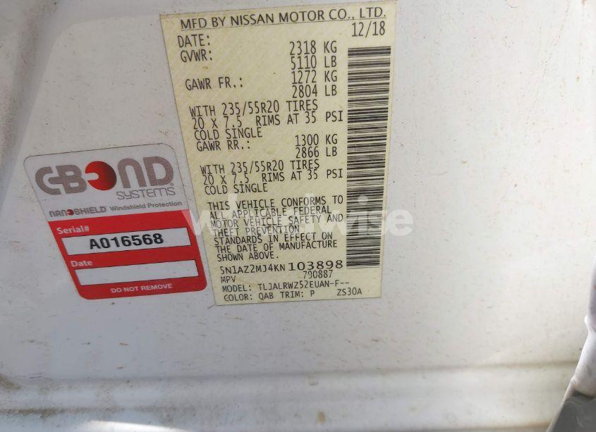 Photo 9 of 2019 Nissan Murano SL (VIN 5N1AZ2MJ4KN103898)