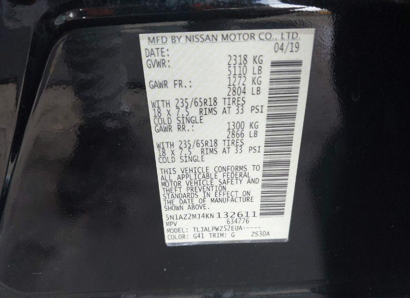 Photo 9 of 2019 Nissan Murano S (VIN 5N1AZ2MJ4KN132611)