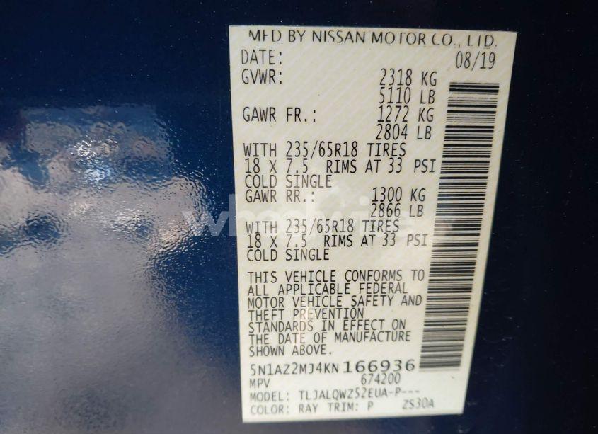 Photo 9 of 2019 Nissan Murano SV (VIN 5N1AZ2MJ4KN166936)