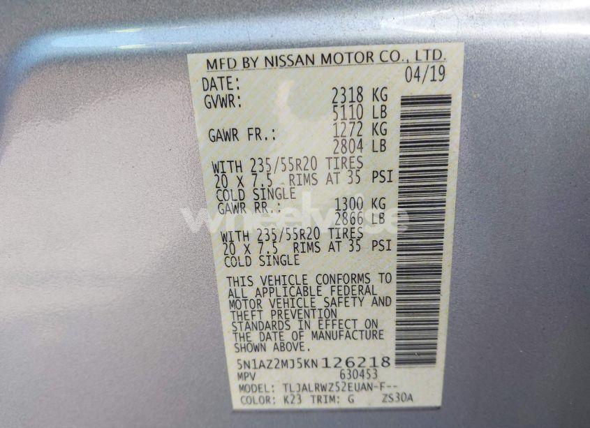 Photo 9 of 2019 Nissan Murano SL (VIN 5N1AZ2MJ5KN126218)