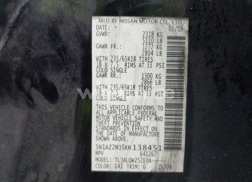 Photo 9 of 2019 Nissan Murano SV (VIN 5N1AZ2MJ5KN138451)