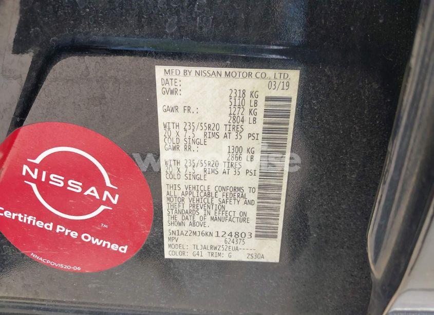 Photo 9 of 2019 Nissan Murano SL (VIN 5N1AZ2MJ6KN124803)