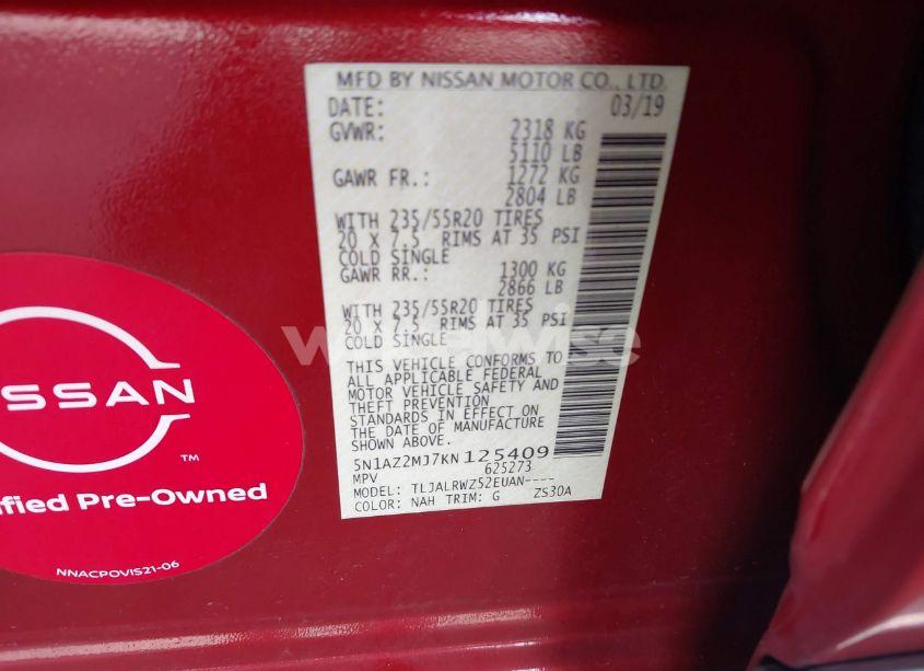 Photo 9 of 2019 Nissan Murano SL (VIN 5N1AZ2MJ7KN125409)