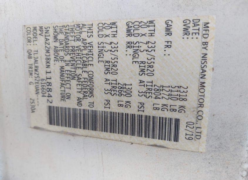 Photo 9 of 2019 Nissan Murano SL (VIN 5N1AZ2MJ8KN118842)