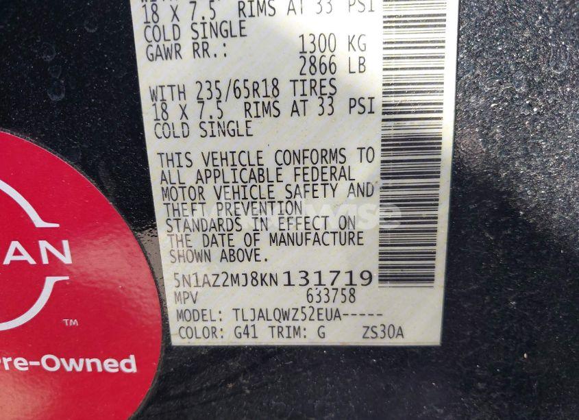 Photo 9 of 2019 Nissan Murano SV (VIN 5N1AZ2MJ8KN131719)