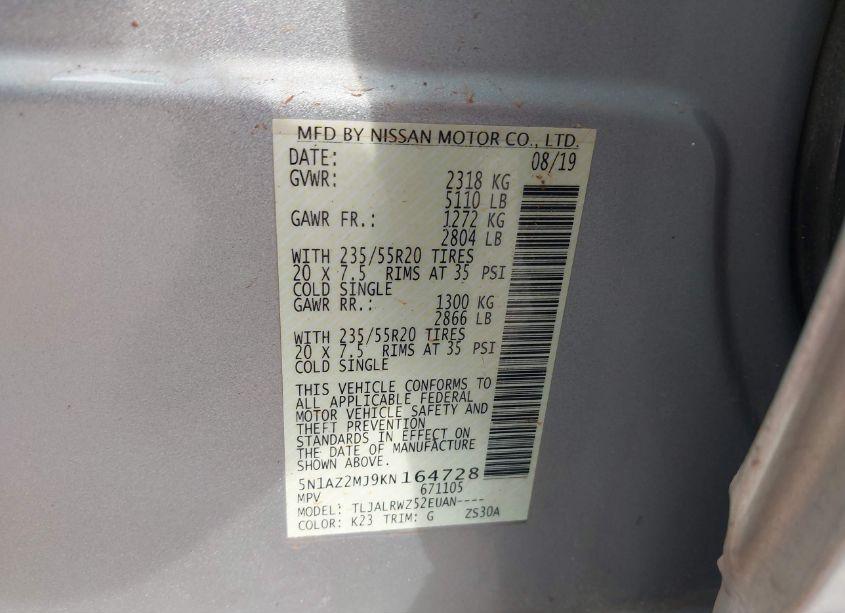 Photo 9 of 2019 Nissan Murano SL (VIN 5N1AZ2MJ9KN164728)