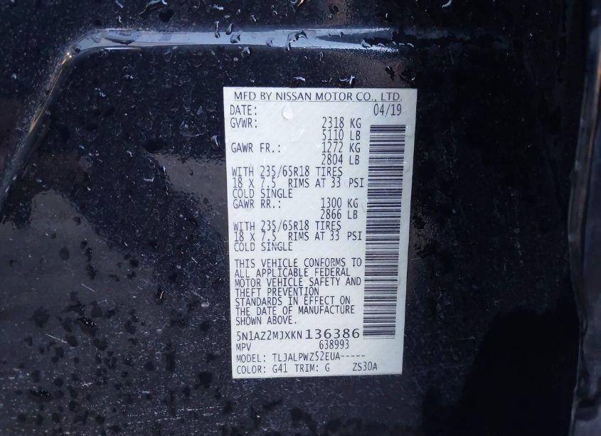 Photo 9 of 2019 Nissan Murano S (VIN 5N1AZ2MJXKN136386)