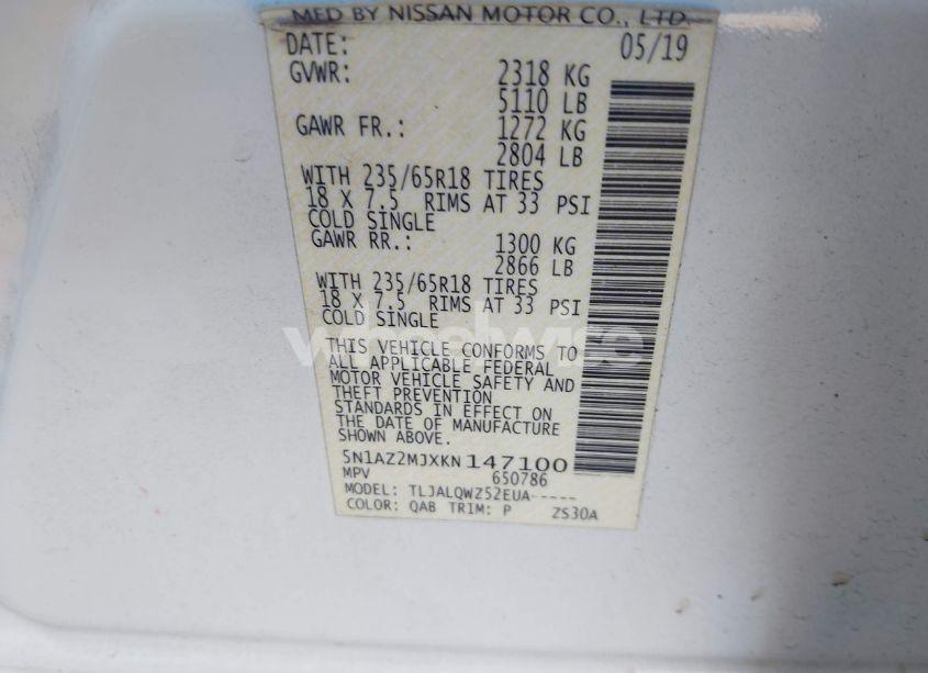 Photo 9 of 2019 Nissan Murano SV (VIN 5N1AZ2MJXKN147100)