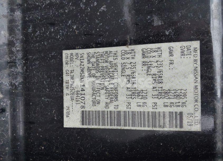 Photo 9 of 2019 Nissan Murano S (VIN 5N1AZ2MS1KN141078)