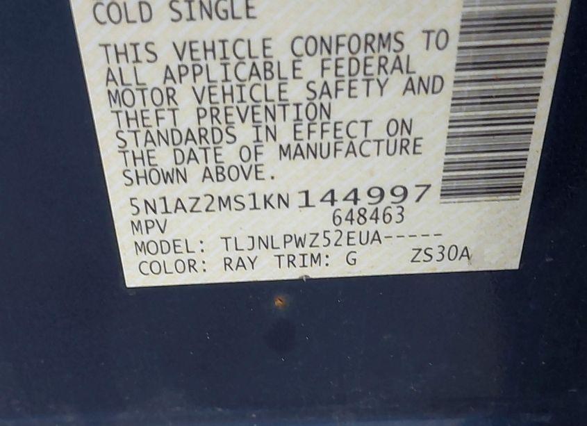 Photo 9 of 2019 Nissan Murano S (VIN 5N1AZ2MS1KN144997)