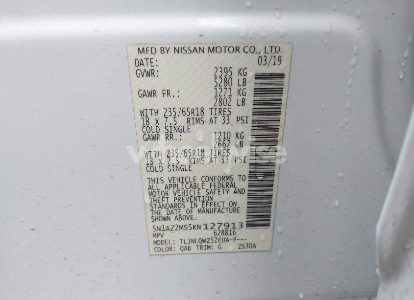 Photo 9 of 2019 Nissan Murano SV (VIN 5N1AZ2MS5KN127913)