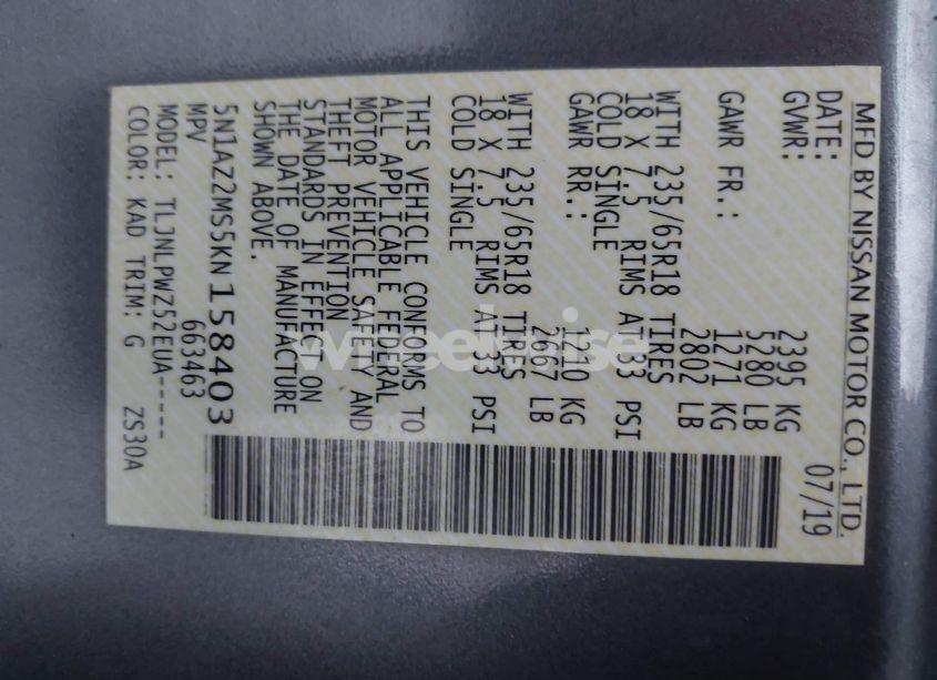 Photo 9 of 2019 Nissan Murano S (VIN 5N1AZ2MS5KN158403)