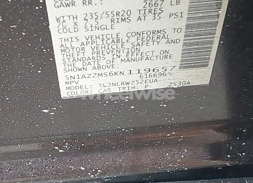 Photo 9 of 2019 Nissan Murano SL (VIN 5N1AZ2MS6KN119657)