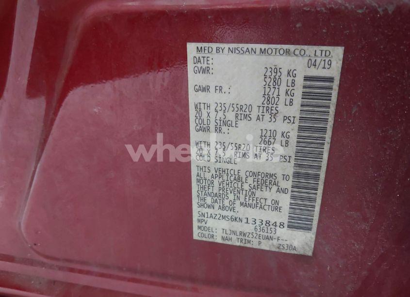 Photo 9 of 2019 Nissan Murano SL (VIN 5N1AZ2MS6KN133848)