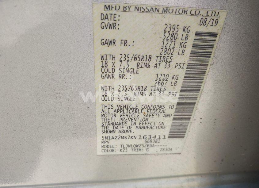 Photo 9 of 2019 Nissan Murano SV (VIN 5N1AZ2MS7KN163411)