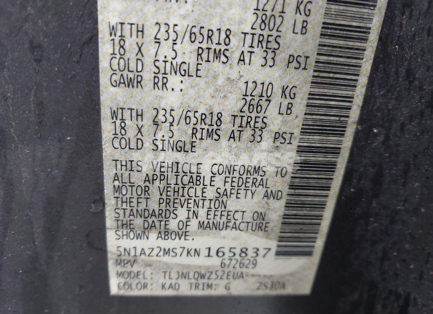 Photo 9 of 2019 Nissan Murano SV (VIN 5N1AZ2MS7KN165837)