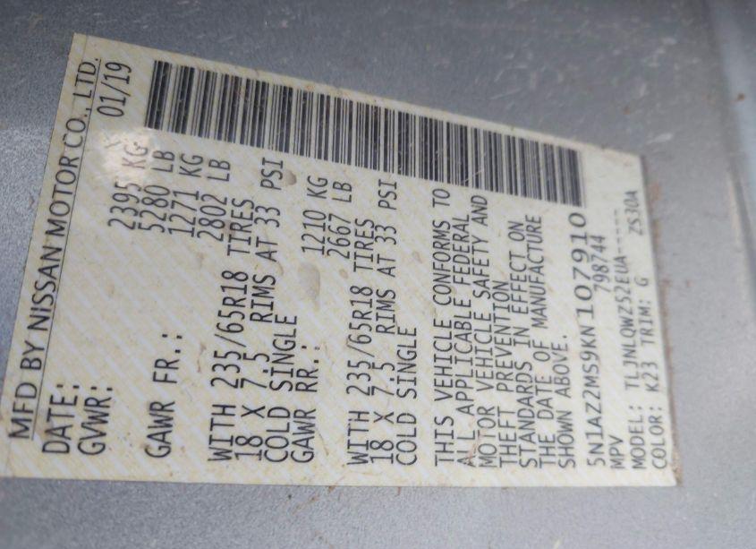 Photo 9 of 2019 Nissan Murano SV (VIN 5N1AZ2MS9KN107910)