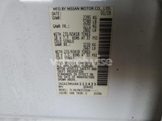 Photo 2 of 2019 NISSAN MURANO S (VIN 5N1AZ2MSXKN111433)