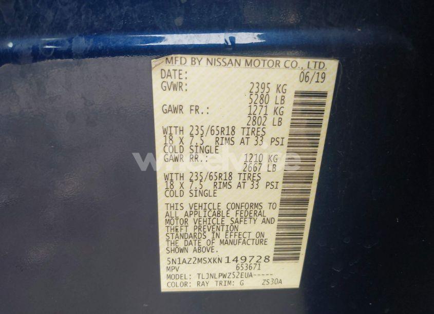 Photo 9 of 2019 Nissan Murano S (VIN 5N1AZ2MSXKN149728)