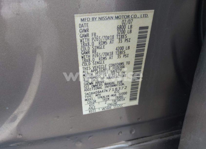 Photo 9 of 2007 Nissan Armada LE (VIN 5N1BA08A47N718372)