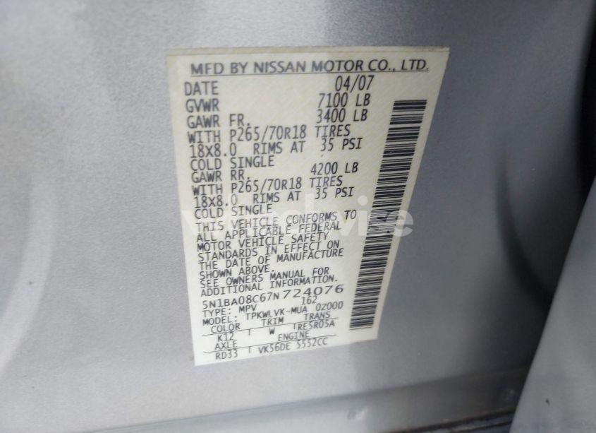 Photo 9 of 2007 Nissan Armada LE (VIN 5N1BA08C67N724076)