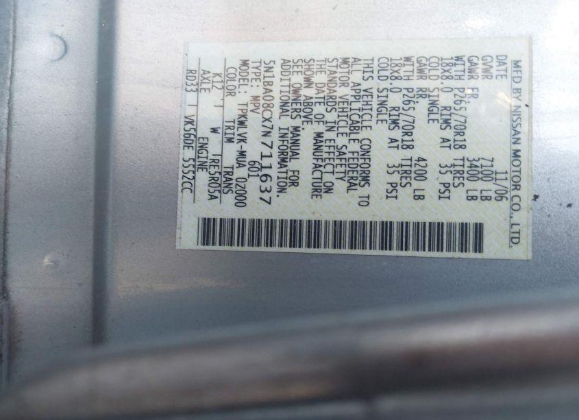 Photo 9 of 2007 Nissan Armada LE (VIN 5N1BA08CX7N711637)