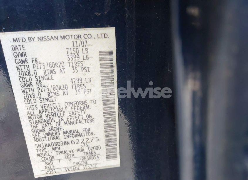 Photo 9 of 2008 Nissan Armada LE (VIN 5N1BA08D38N622275)