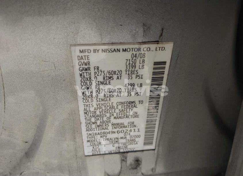 Photo 9 of 2009 Nissan Armada LE (VIN 5N1BA08D49N602411)