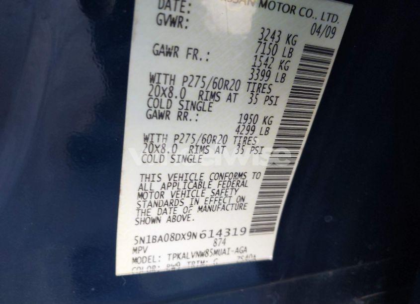 Photo 9 of 2009 Nissan Armada LE (VIN 5N1BA08DX9N614319)