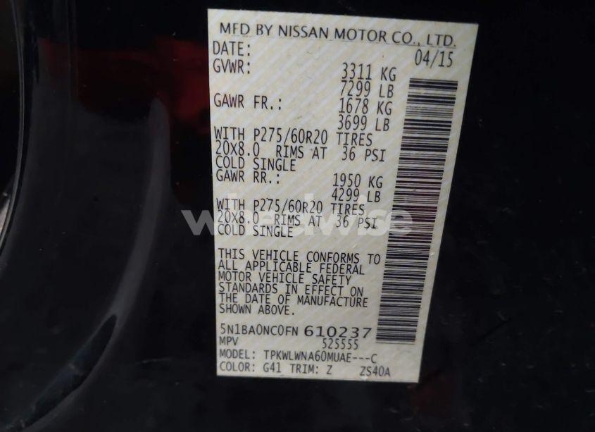 Photo 9 of 2015 Nissan Armada PLATINUM (VIN 5N1BA0NC0FN610237)