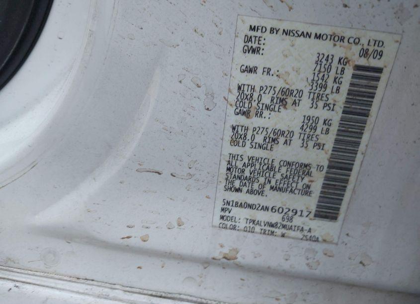 Photo 9 of 2010 Nissan Armada PLATINUM (VIN 5N1BA0ND2AN602917)