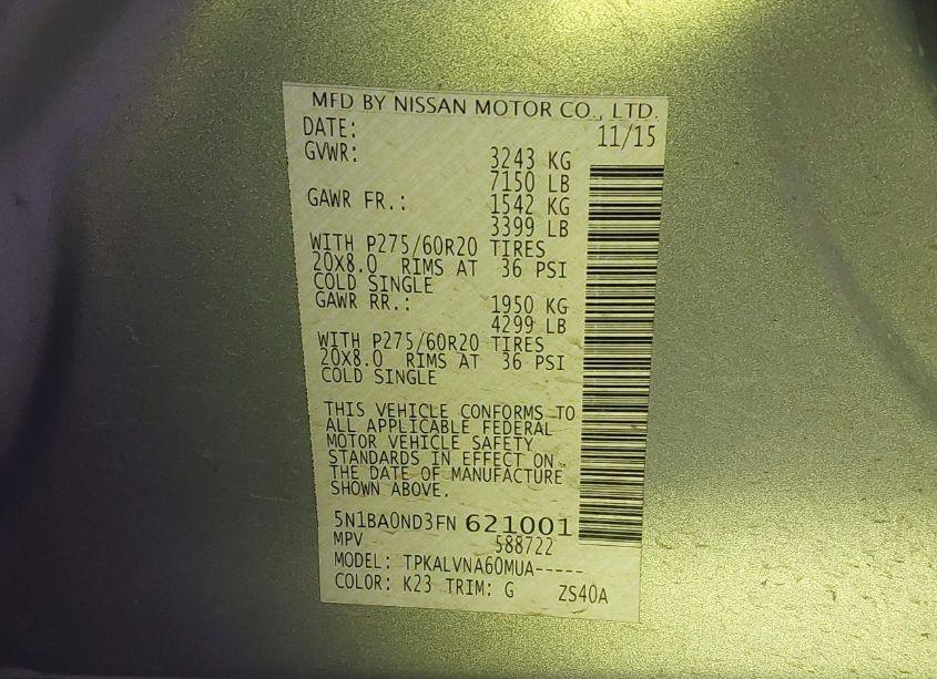 Photo 9 of 2015 Nissan Armada SL (VIN 5N1BA0ND3FN621001)