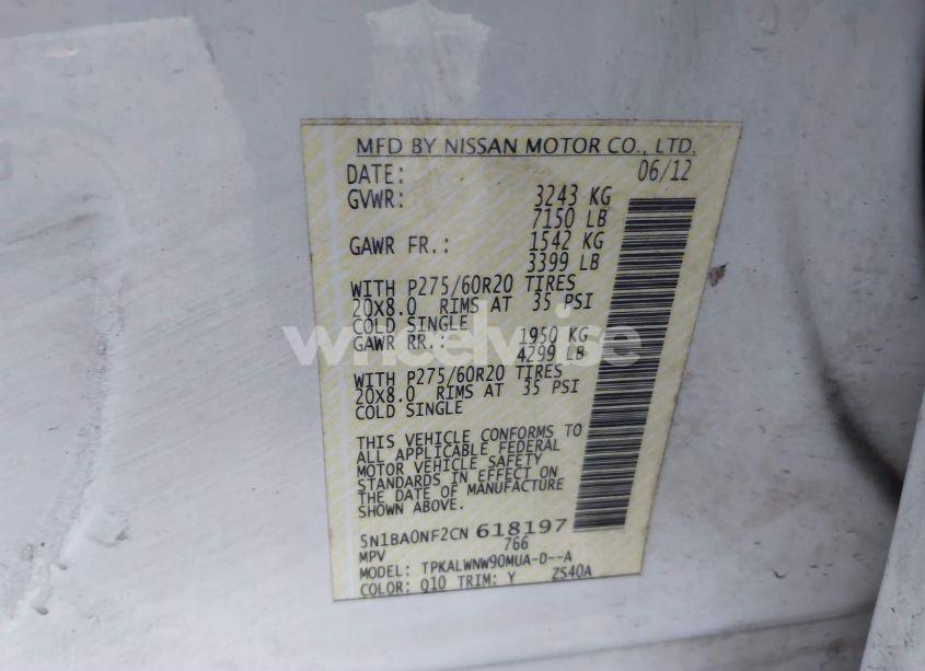 Photo 9 of 2012 Nissan Armada PLATINUM (VIN 5N1BA0NF2CN618197)