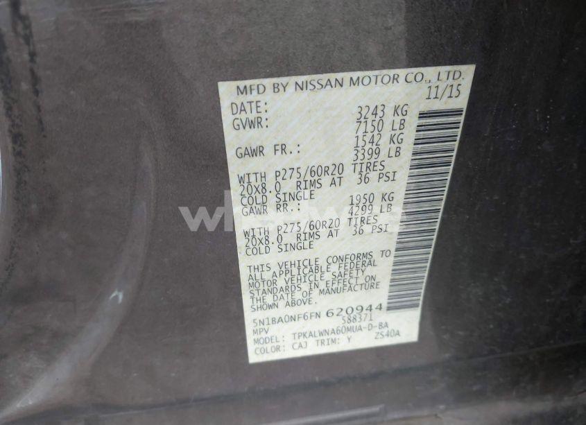 Photo 9 of 2015 Nissan Armada PLATINUM (VIN 5N1BA0NF6FN620944)