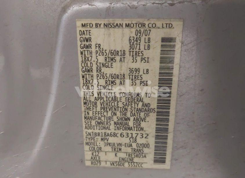 Photo 9 of 2008 Nissan Pathfinder LE V8 (VIN 5N1BR18A68C631732)