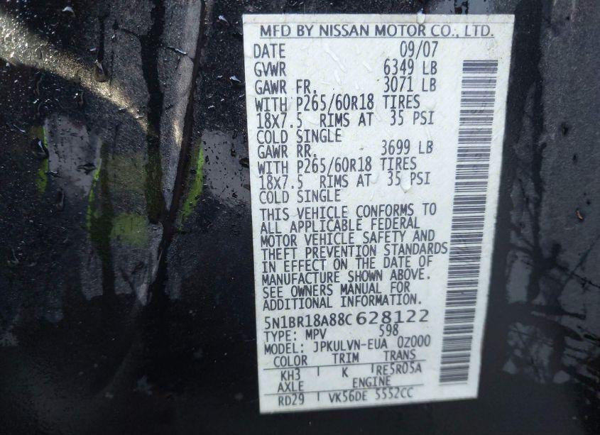 Photo 9 of 2008 Nissan Pathfinder LE V8 (VIN 5N1BR18A88C628122)