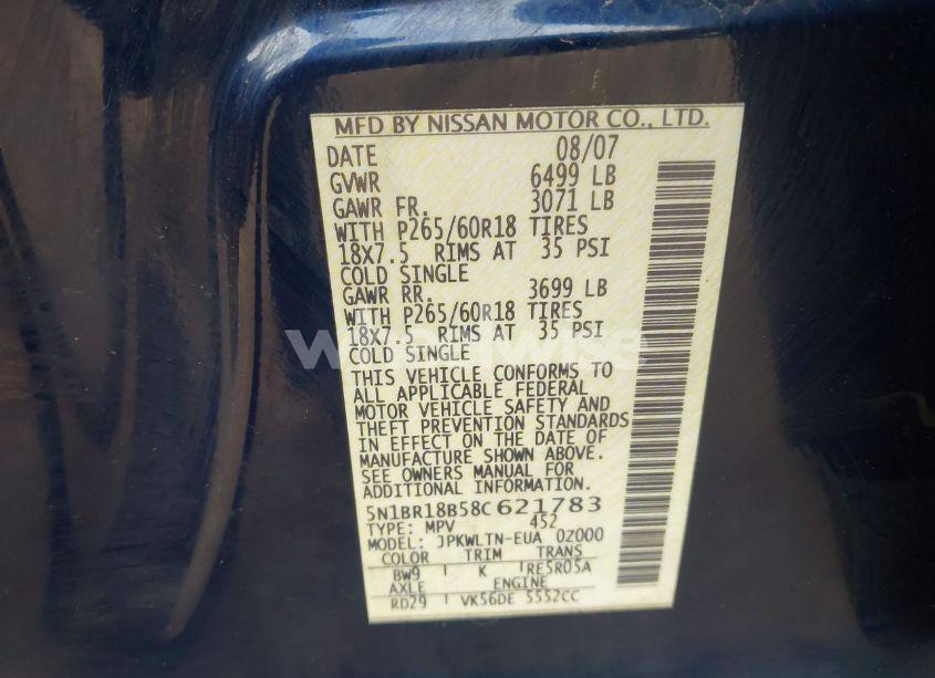 Photo 9 of 2008 Nissan Pathfinder SE V8 (VIN 5N1BR18B58C621783)