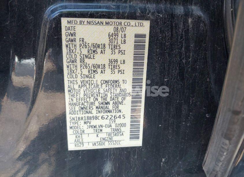 Photo 9 of 2008 Nissan Pathfinder LE V8 (VIN 5N1BR18B98C622645)