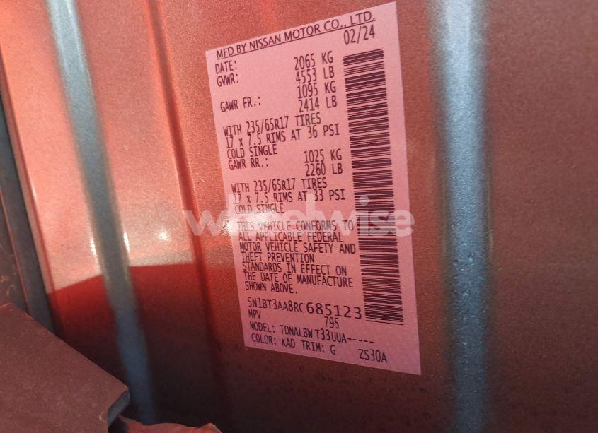 Photo 9 of 2024 Nissan Rogue S FWD (VIN 5N1BT3AA8RC685123)