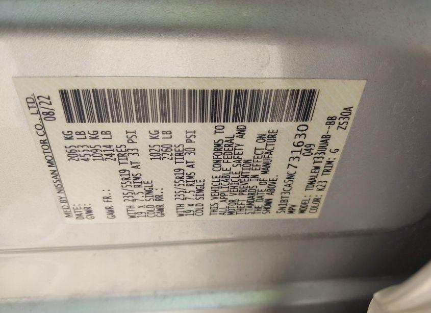 Photo 9 of 2022 Nissan Rogue SL FWD (VIN 5N1BT3CA5NC731630)