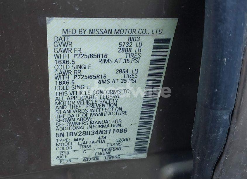Photo 9 of 2004 Nissan Quest 3.5 SL (VIN 5N1BV28U34N311486)