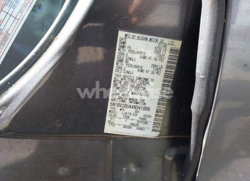 Photo 9 of 2004 Nissan Quest S/SE/SL (VIN 5N1BV28U44N341886)