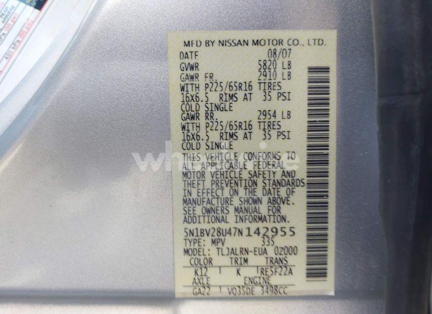 Photo 9 of 2007 Nissan Quest 3.5 (VIN 5N1BV28U47N142955)