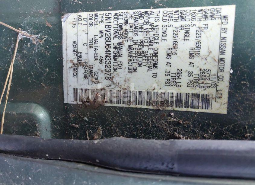 Photo 9 of 2004 Nissan Quest 3.5 SL (VIN 5N1BV28U64N332378)