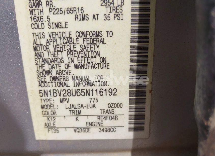 Photo 9 of 2005 Nissan Quest 3.5 S (VIN 5N1BV28U65N116192)