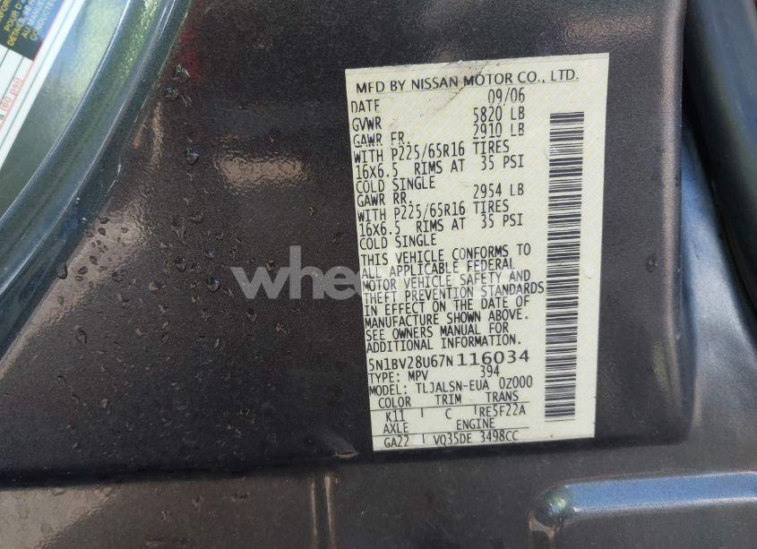 Photo 9 of 2007 Nissan Quest 3.5 S (VIN 5N1BV28U67N116034)