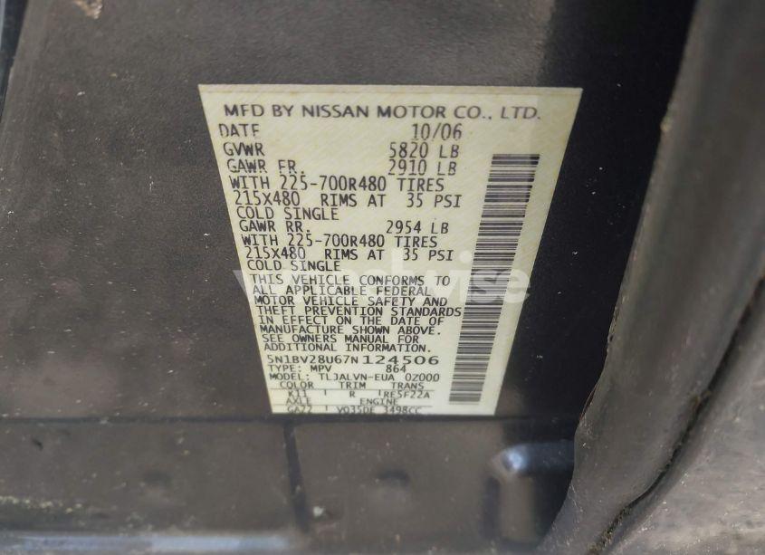 Photo 9 of 2007 Nissan Quest 3.5 SE (VIN 5N1BV28U67N124506)