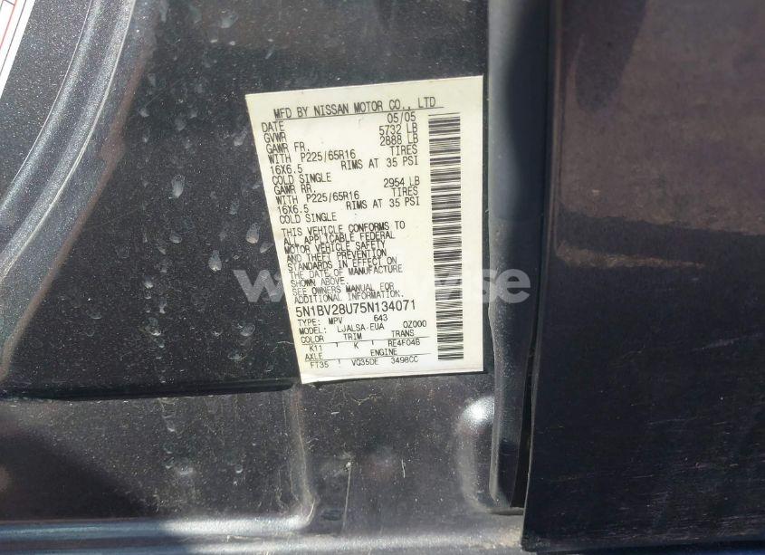 Photo 9 of 2005 Nissan Quest 3.5 (VIN 5N1BV28U75N134071)