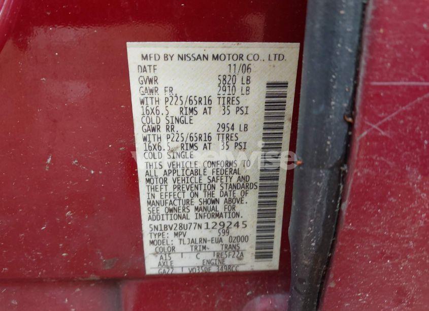 Photo 9 of 2007 Nissan Quest 3.5 (VIN 5N1BV28U77N129245)