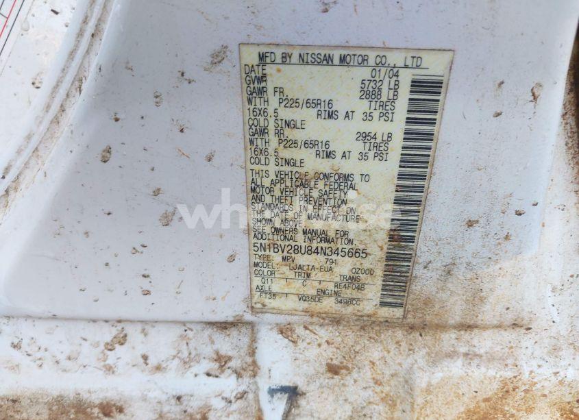 Photo 9 of 2004 Nissan Quest 3.5 SL (VIN 5N1BV28U84N345665)